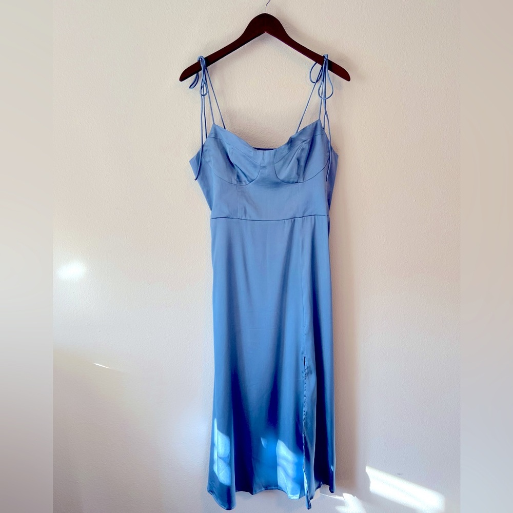 Cider Solid Satin Corset Slit Dress - Size L